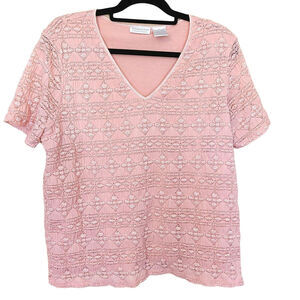 Worthington Woman Stretch Pink Size 1X Plus Size Short Sleeve Top Blouse
